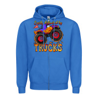 True Royal Easily Distracted By Trucks Zipper Hoodie - CowhideDigitalArt