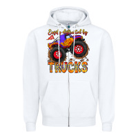 White Easily Distracted By Trucks Zipper Hoodie - CowhideDigitalArt