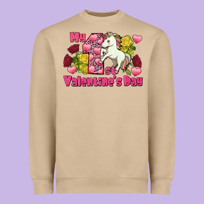 My First Valentine's Day Unicorn Heavyweight Sweatshirt Designed By Fadigitalartstudio