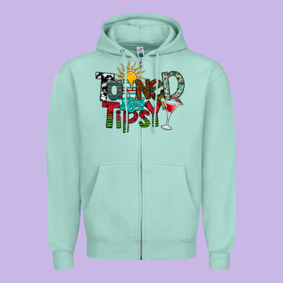 Tanned And Tipsy Zipper Hoodie Designed By Cowhidedigitalart