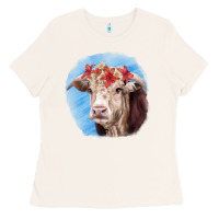 Bone Hereford Bull Ladies Tee - RanaPortraitStore