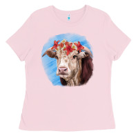 Bubblegum Pink Hereford Bull Ladies Tee - RanaPortraitStore