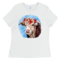 White Hereford Bull Ladies Tee - RanaPortraitStore