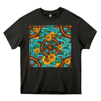 Asphalt Lake Boat Rudder And Sunflowers Seamless Pattern Heavy Core Tee - BundleAndBundleShop