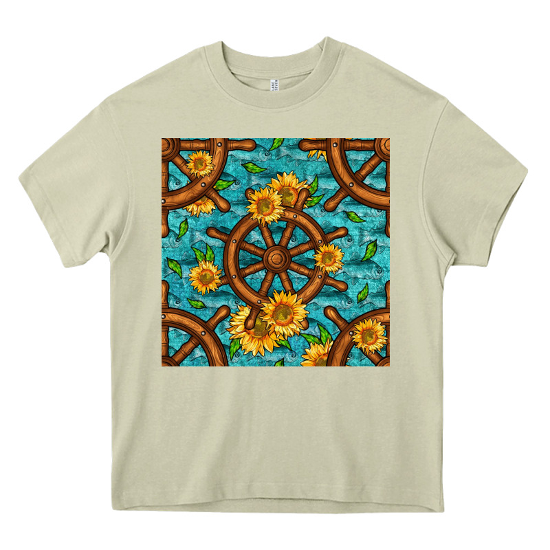 Lake Boat Rudder And Sunflowers Seamless Pattern Heavy Core Tee by BundleAndBundleShop | Teevron