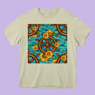 Lake Boat Rudder And Sunflowers Seamless Pattern Heavy Core Tee Designed By Bundleandbundleshop