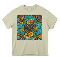 Mossy Lake Boat Rudder And Sunflowers Seamless Pattern Heavy Core Tee - BundleAndBundleShop
