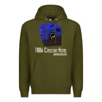 Army Green 1886 Crescent Hotel Eureka Springs Arkansas USA Halloween Haunted Bat  Premium Hoodie - lanVoArt
