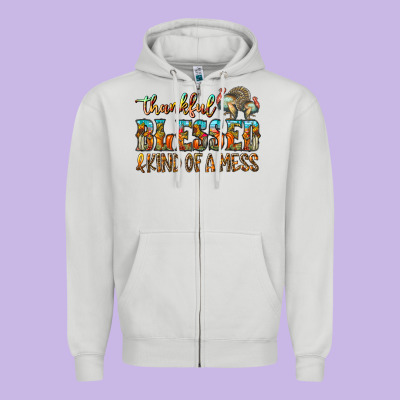 Thankful Blessed And Kind Of A Mess Zipper Hoodie Designed By Cowhidedigitalart