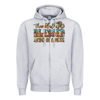 Heather Grey Thankful Blessed And Kind Of A Mess Zipper Hoodie - CowhideDigitalArt