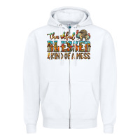 White Thankful Blessed And Kind Of A Mess Zipper Hoodie - CowhideDigitalArt