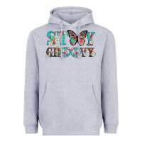 Heather Grey stay groovy with butterfly peace sign and flowers Heavyweight Hoodie - Artiststas
