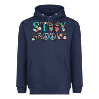Navy stay groovy with butterfly peace sign and flowers Heavyweight Hoodie - Artiststas