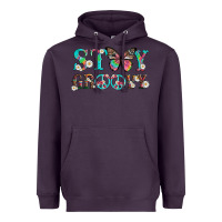 Plum stay groovy with butterfly peace sign and flowers Heavyweight Hoodie - Artiststas