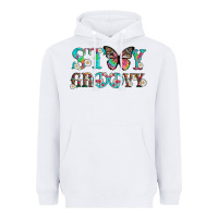White stay groovy with butterfly peace sign and flowers Heavyweight Hoodie - Artiststas