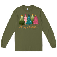 Army Green merry christmas trees Long Sleeve Tee - CowGirlArtShop