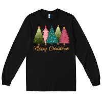 Black merry christmas trees Long Sleeve Tee - CowGirlArtShop