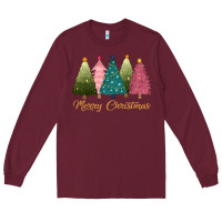 Burgundy merry christmas trees Long Sleeve Tee - CowGirlArtShop
