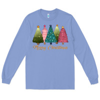 Colony Blue merry christmas trees Long Sleeve Tee - CowGirlArtShop