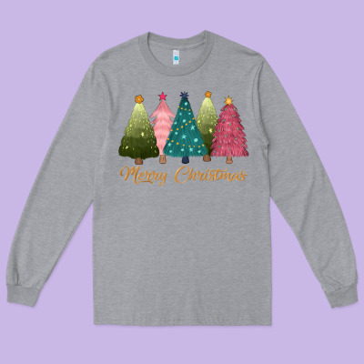 Merry Christmas Trees Long Sleeve Tee Designed By Cowgirlartshop