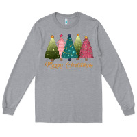 Heather Grey merry christmas trees Long Sleeve Tee - CowGirlArtShop