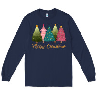 Navy merry christmas trees Long Sleeve Tee - CowGirlArtShop