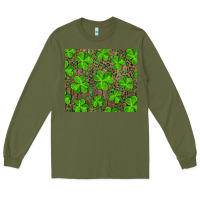 Army Green shamrock and leopard Long Sleeve Tee - RanaPortraitStore