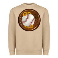 Baseball With Sunflower Round Earrings Heavyweight Sweatshirt | Teevron