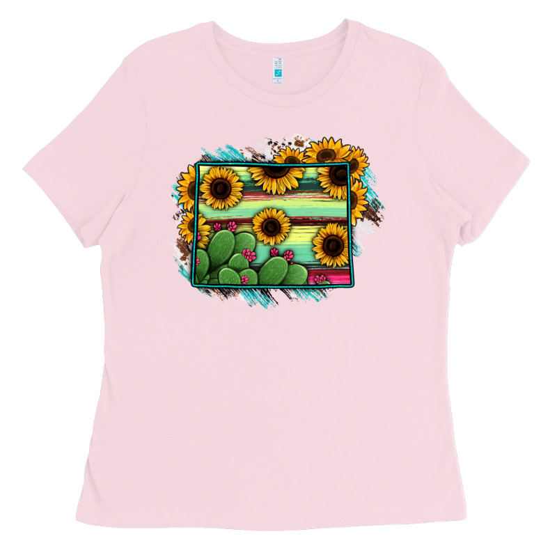 Wyoming Map Sunflower Cactus Serape Ladies Tee by RanaPortraitStore | Teevron