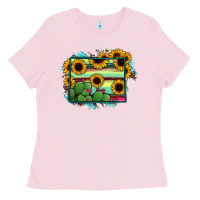 Bubblegum Pink wyoming map sunflower cactus serape Ladies Tee - RanaPortraitStore