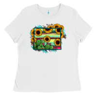 White wyoming map sunflower cactus serape Ladies Tee - RanaPortraitStore