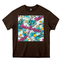 Chocolate Brown Hairdresser Scissor And Stars With Glitter Seamless Pattern Bbs Heavy Core Tee - BundleAndBundleShop