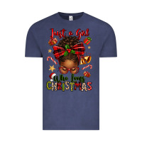 Vintage Denim just a girl who loves christmas afro messy bun Vintage Tee - texasbilliewilder