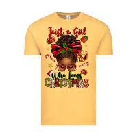 Vintage Mustard just a girl who loves christmas afro messy bun Vintage Tee - texasbilliewilder