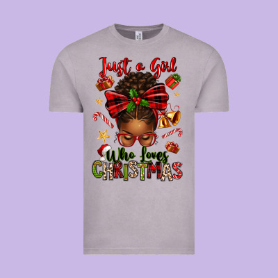 Just A Girl Who Loves Christmas Afro Messy Bun Vintage Tee Designed By Texasbilliewilder