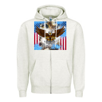Oatmeal Heather America Eagle Zipper Hoodie - CowhideDigitalArt