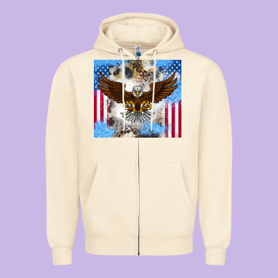 America Eagle Zipper Hoodie Designed By Cowhidedigitalart