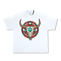 White turquoise aztec bullskull Urban Heavy Tee - JahusDesignShop