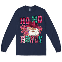 Navy ho ho howdy santa pink christmas Long Sleeve Tee - CowGirlArtShop