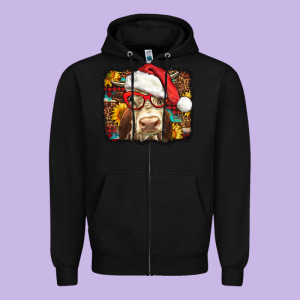 Christmas Cow Zipper Hoodie Designed By Lillyallendesigns