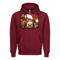 Burgundy Christmas Cow Zipper Hoodie - LillyAllenDesigns