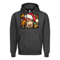 Charcoal Heather Christmas Cow Zipper Hoodie - LillyAllenDesigns