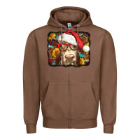 Chestnut Christmas Cow Zipper Hoodie - LillyAllenDesigns