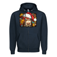 Navy Christmas Cow Zipper Hoodie - LillyAllenDesigns