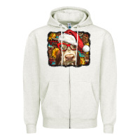 Oatmeal Heather Christmas Cow Zipper Hoodie - LillyAllenDesigns