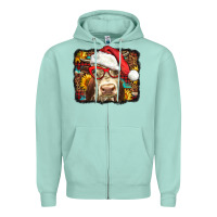 Seafoam Christmas Cow Zipper Hoodie - LillyAllenDesigns
