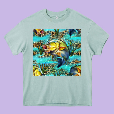 Lake Fish And Reeds With Leopard Seamless Pattern Bbs Heavy Core Tee Designed By Bundleandbundleshop