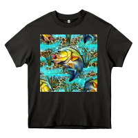 Asphalt Lake Fish And Reeds With Leopard Seamless Pattern Bbs Heavy Core Tee - BundleAndBundleShop