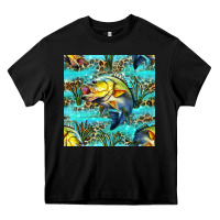 Black Lake Fish And Reeds With Leopard Seamless Pattern Bbs Heavy Core Tee - BundleAndBundleShop
