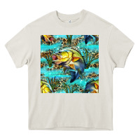 Cream Lake Fish And Reeds With Leopard Seamless Pattern Bbs Heavy Core Tee - BundleAndBundleShop